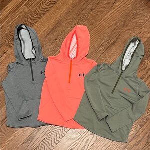 Under Armour Half-Zip Hoodies in Charcoal, Coral, and Olive sz 6/XS youth